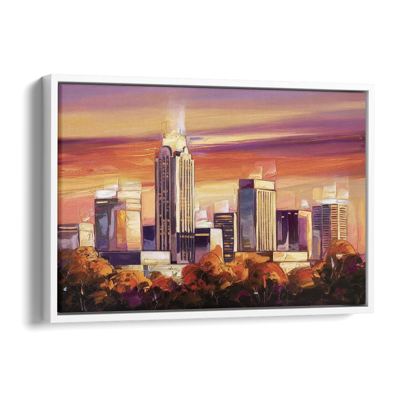 Raleigh Skyline Sunset Side - White Canvas Wall Art
