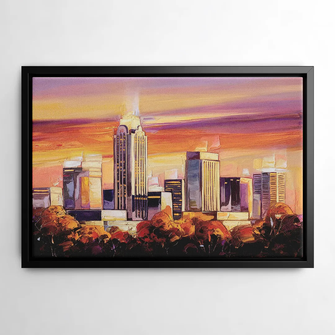 Raleigh Skyline Sunset - Black Frame Canvas