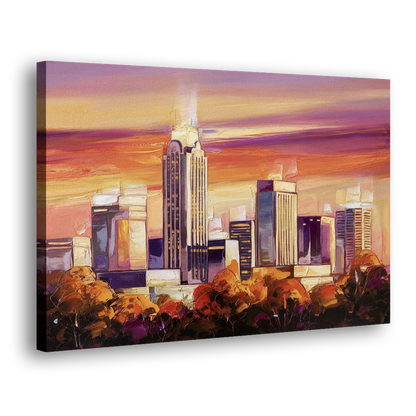 Raleigh Skyline Sunset Side - Canvas Wall Art