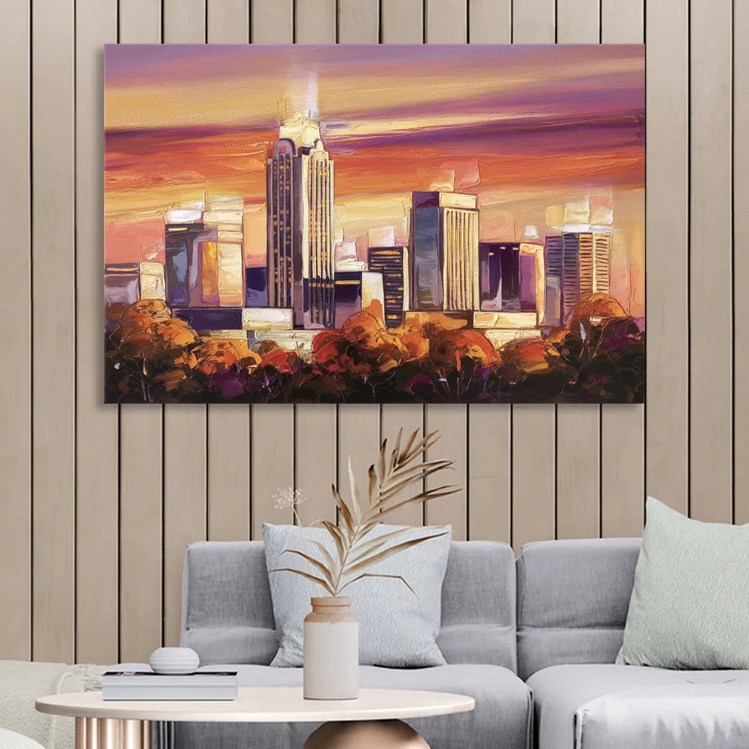 Raleigh Skyline Sunset Living Room - Canvas Wall Art