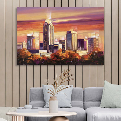 Raleigh Skyline Sunset Living Room - Canvas Wall Art
