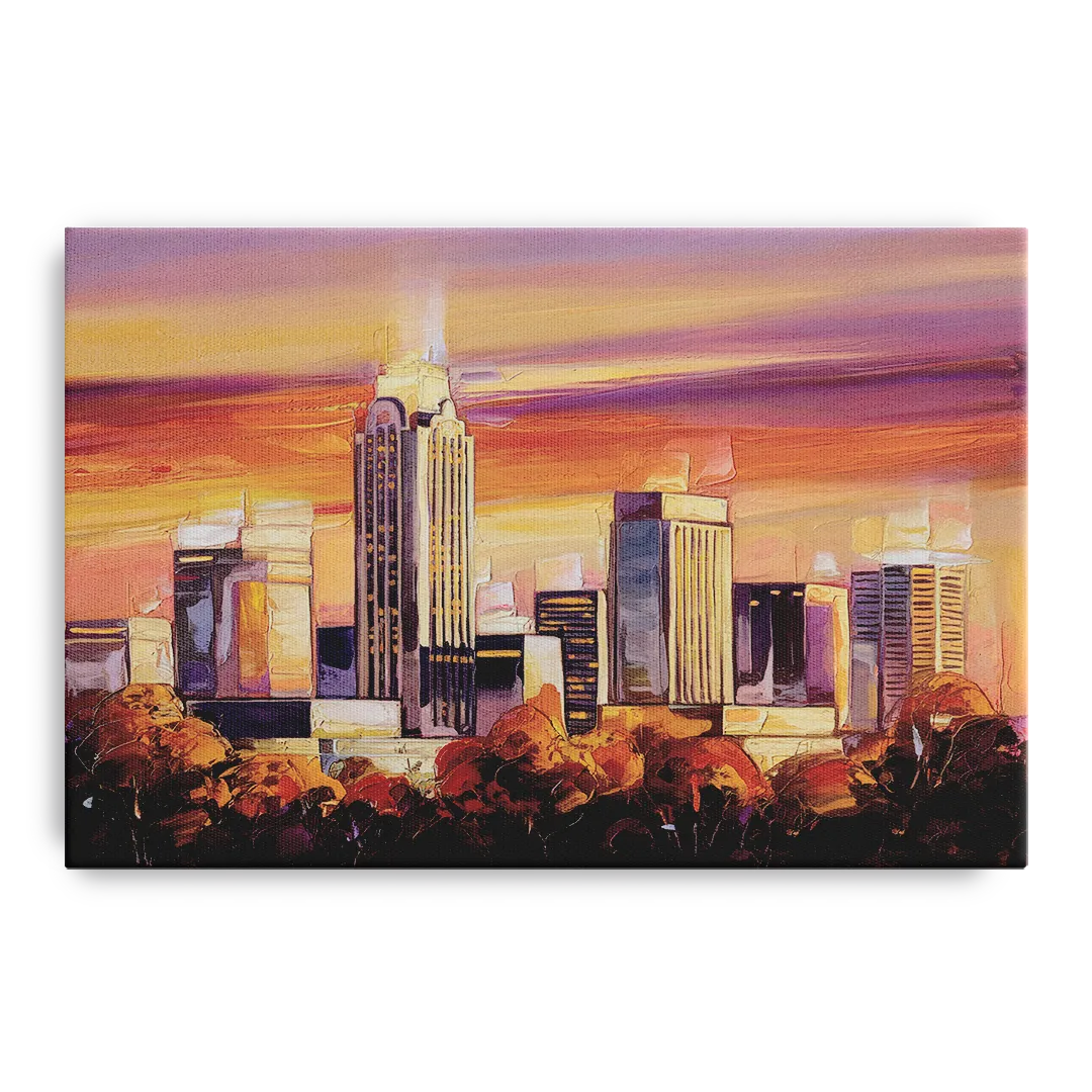 Raleigh Skyline Sunset Front - Canvas Wall Art