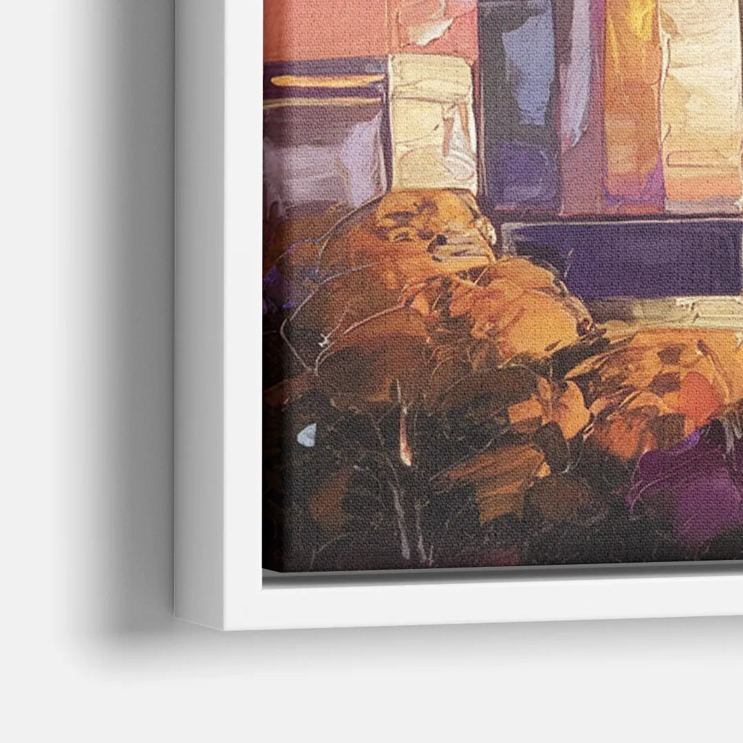 Raleigh Skyline Sunset - Close-Up White Frame Canvas