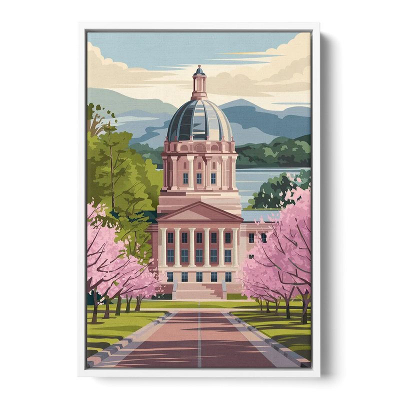 Raleigh State Capitol Front - White Canvas Wall Art