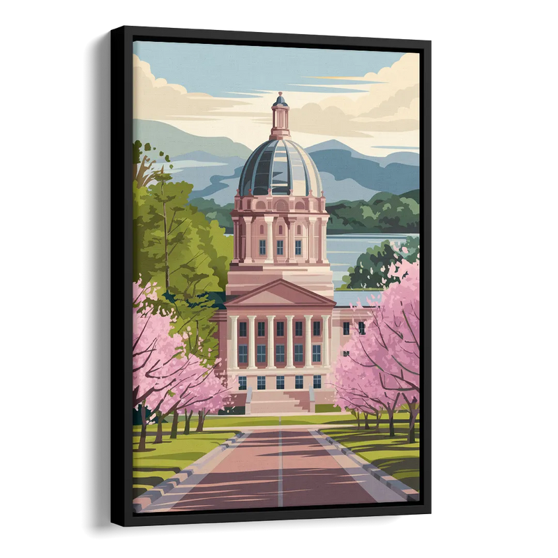 Raleigh State Capitol Side - Black Canvas Wall Art