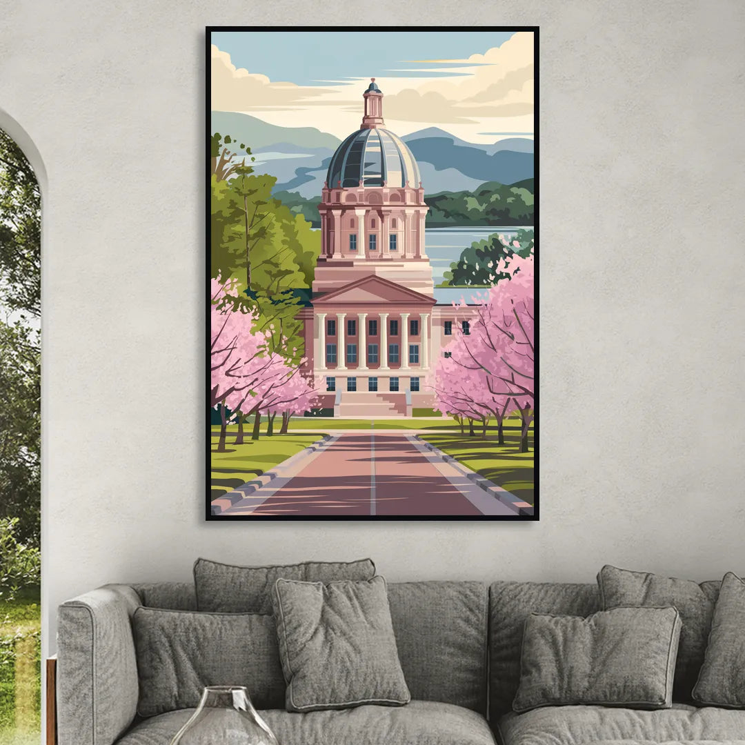 Raleigh State Capitol Living Room - Black Canvas Wall Art