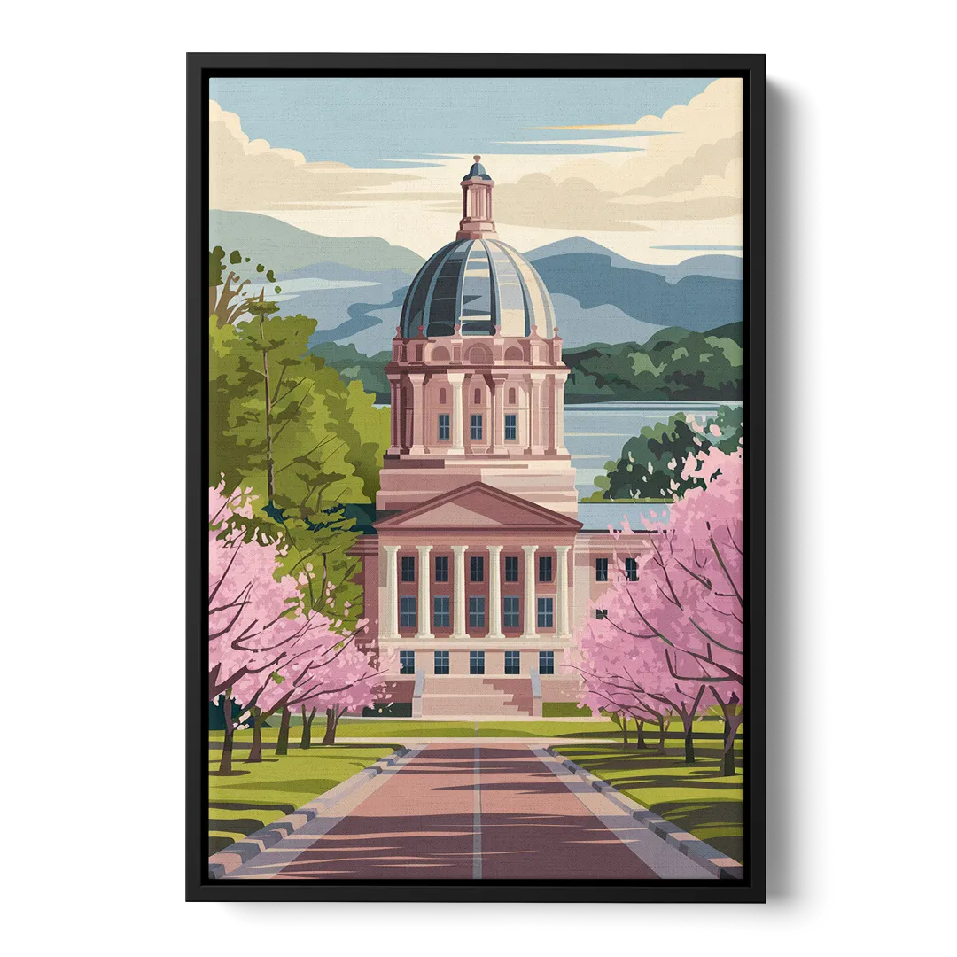 Raleigh State Capitol Front - Black Canvas Wall Art