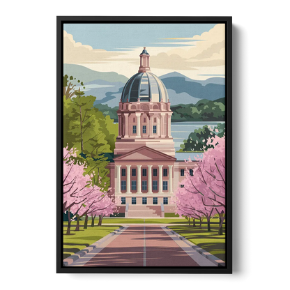Raleigh State Capitol Front - Black Canvas Wall Art