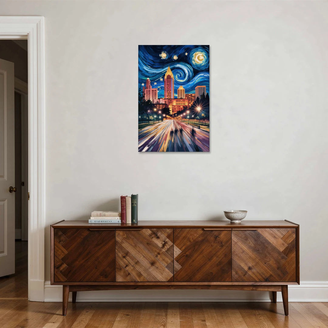 Raleigh Urban Night Lights - Canvas Wall Art - Coffee Table - 24x36