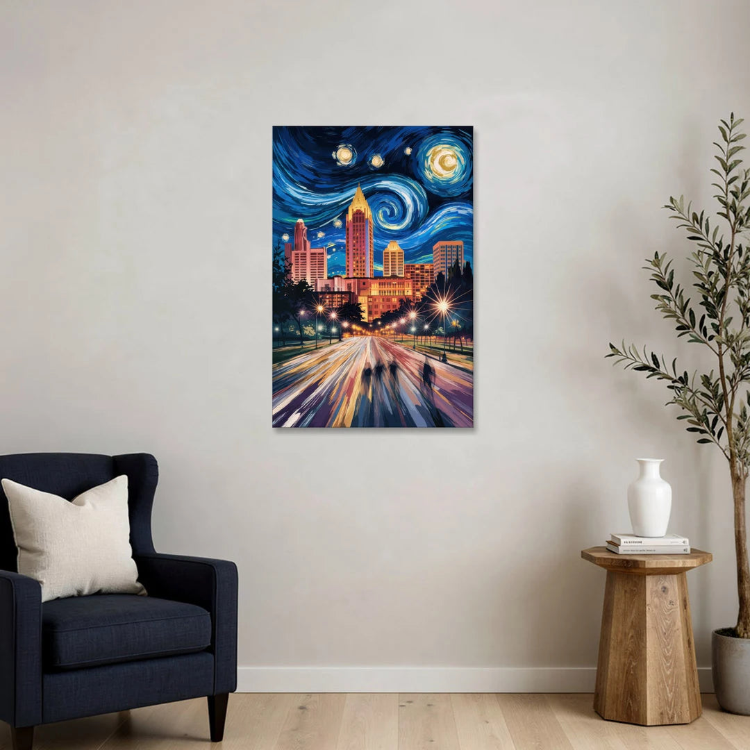 Raleigh Urban Night Lights - Canvas Wall Art - Sofa - 24x36