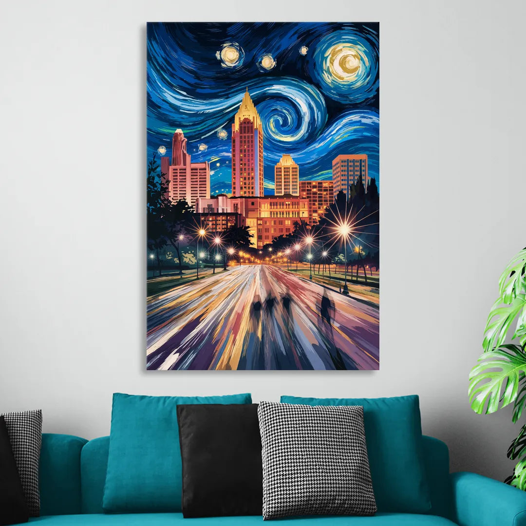 Raleigh Urban Night Lights Sitting Room - Canvas Wall Art
