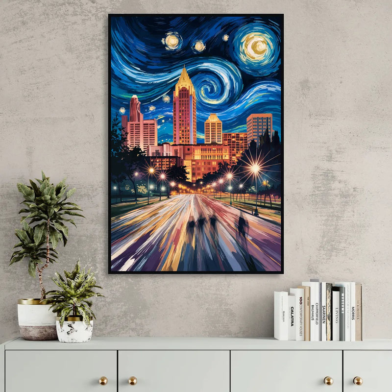 Raleigh Urban Night Lights Sitting Room - Black Canvas Wall Art