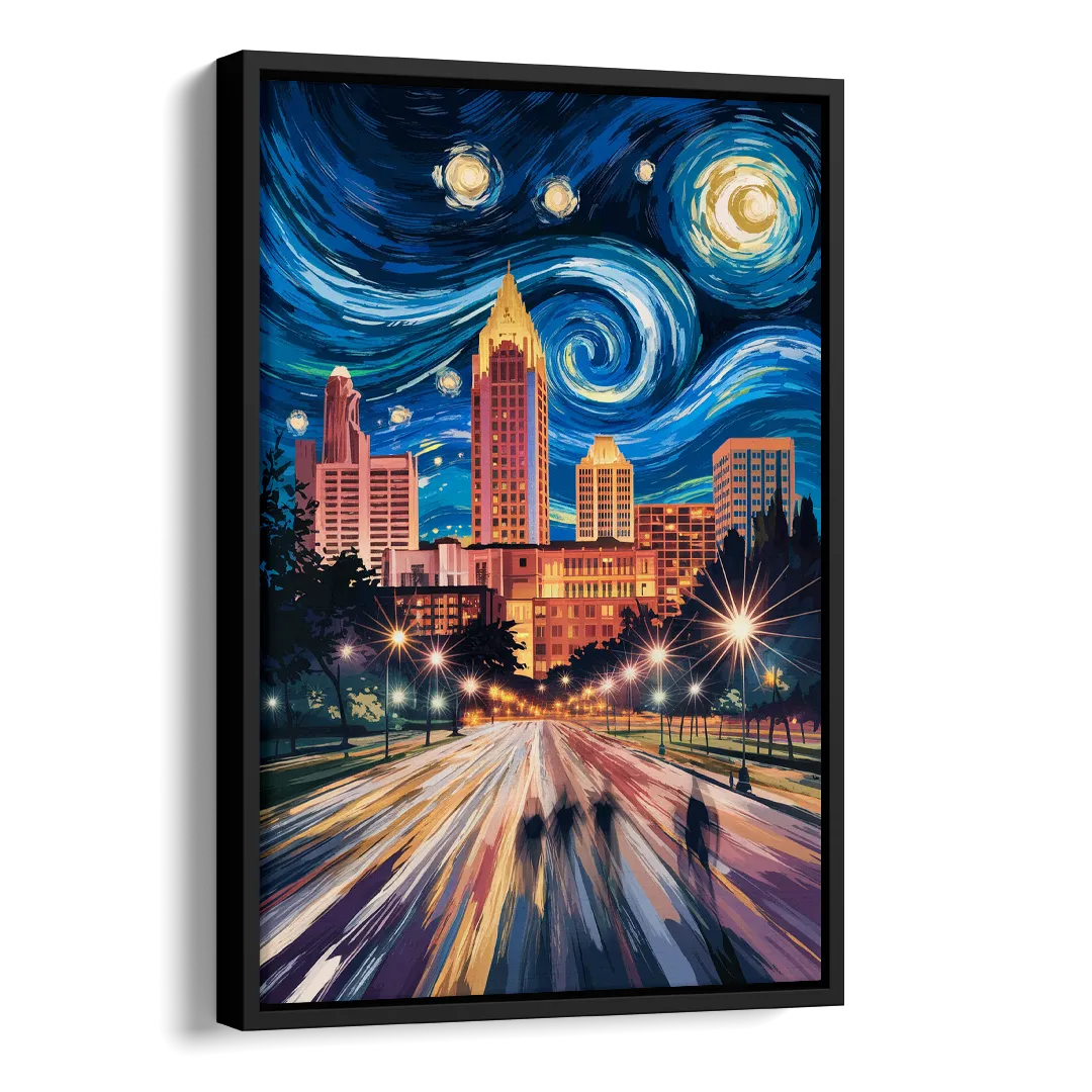 Raleigh Urban Night Lights Side - Black Canvas Wall Art