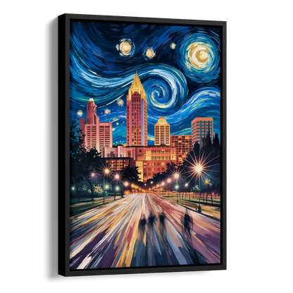 Raleigh Urban Night Lights Side - Black Canvas Wall Art