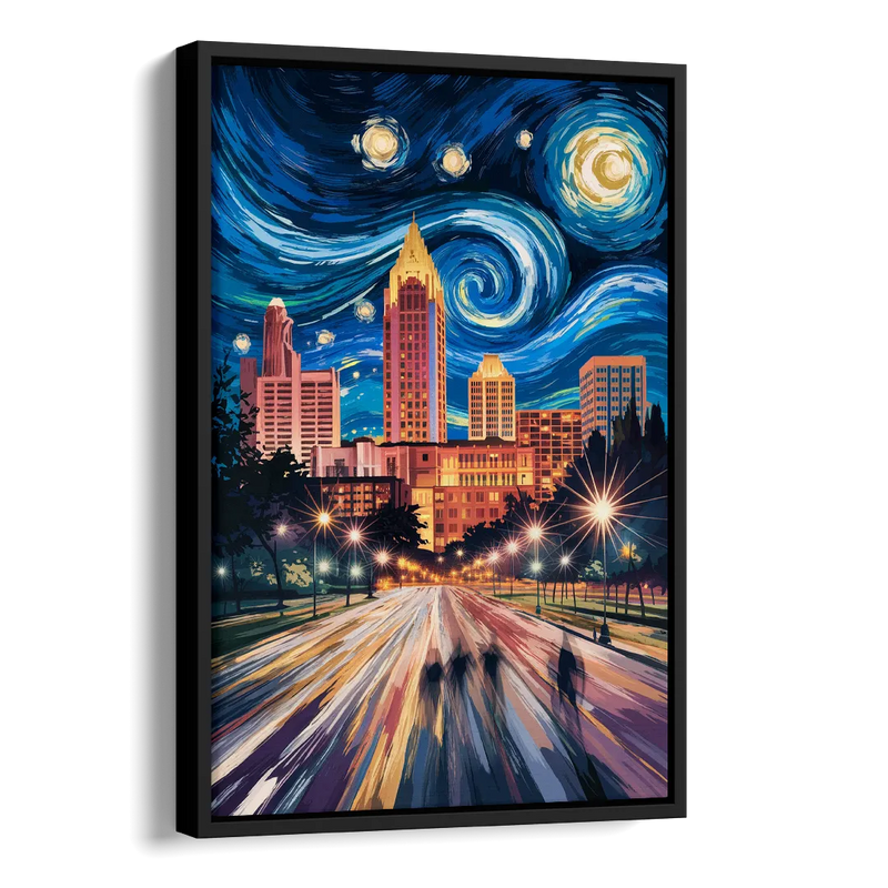 Raleigh Urban Night Lights Side - Black Canvas Wall Art