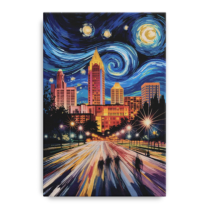 Raleigh Urban Night Lights Front - Canvas Wall Art