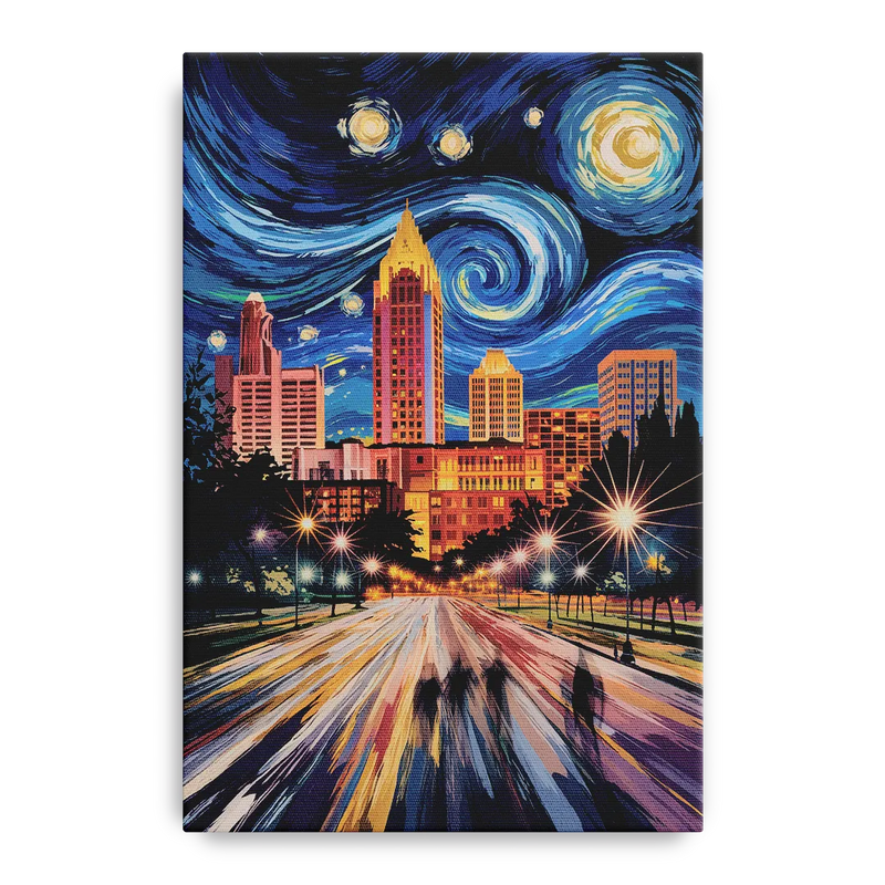 Raleigh Urban Night Lights Front - Canvas Wall Art