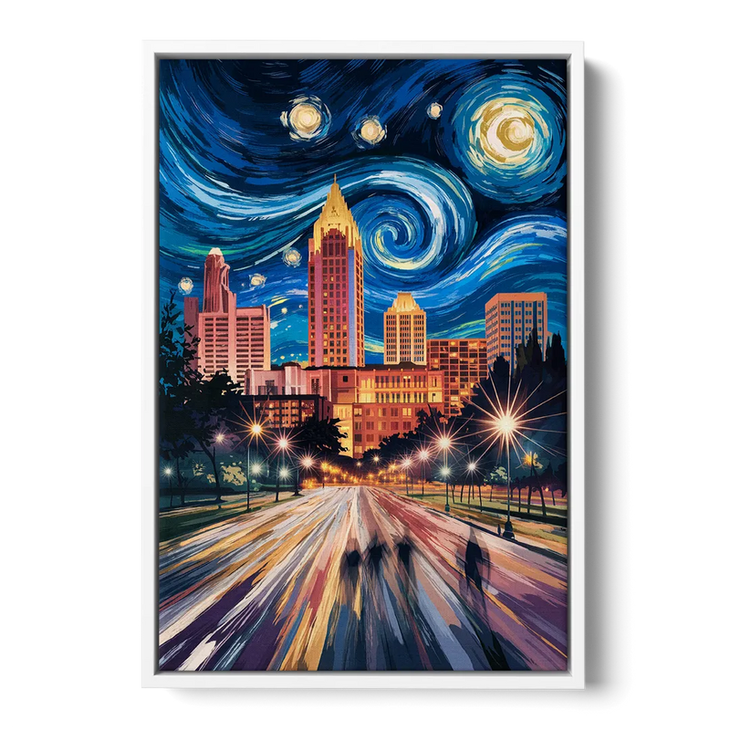 Raleigh Urban Night Lights Front - White Canvas Wall Art