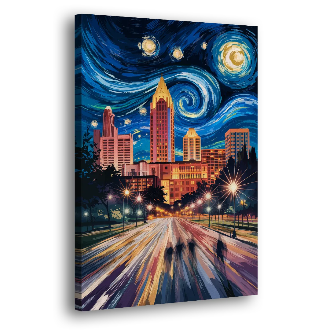 Raleigh Urban Night Lights Side - Canvas Wall Art