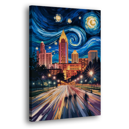 Raleigh Urban Night Lights Side - Canvas Wall Art