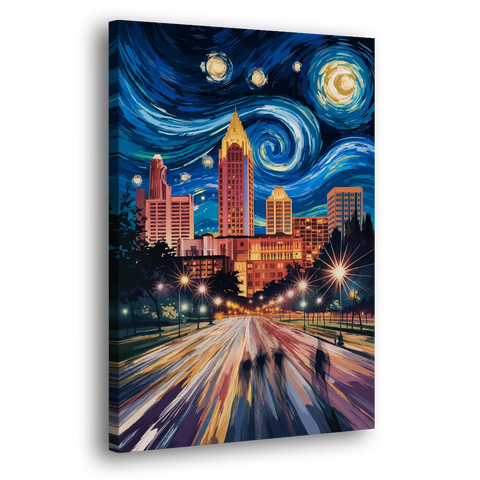 Raleigh Urban Night Lights - Canvas Wall Art