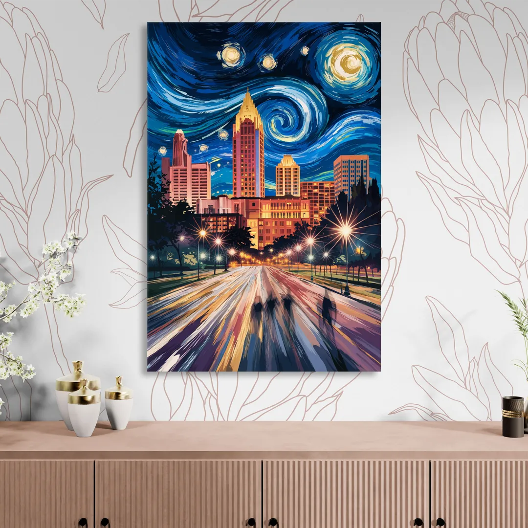 Raleigh Urban Night Lights Living Room - Canvas Wall Art