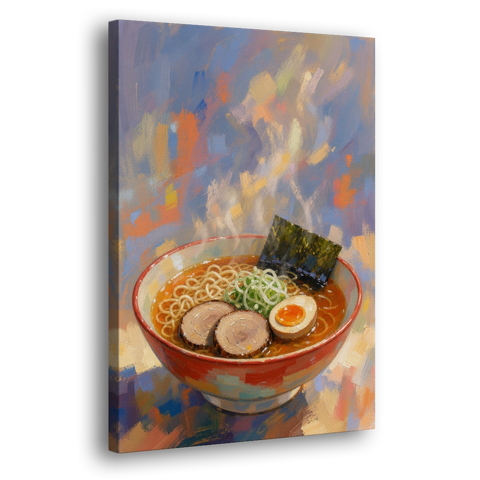Ramen Painting with Steam and Soft Egg - Canvas Wall Art - Side