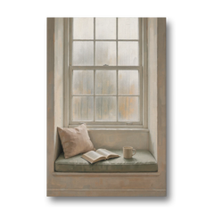 Reading Corner Decor with Rainy Window Seat - Canvas Wall Art - Front