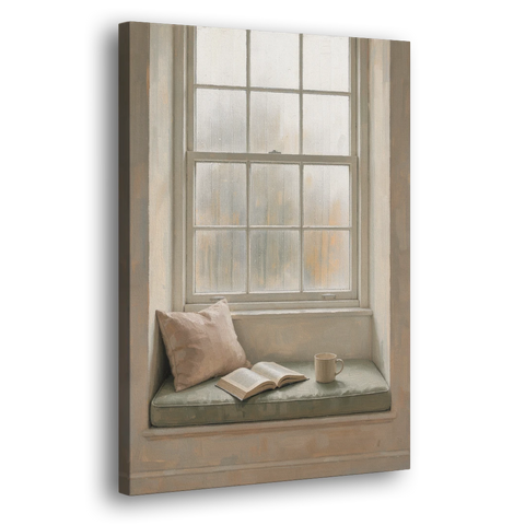 Reading Corner Decor with Rainy Window Seat - Canvas Wall Art - Side