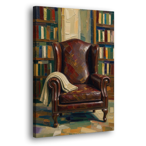 Reading Room Decor with an Oxblood Wingback Chair - Canvas Wall Art - Side