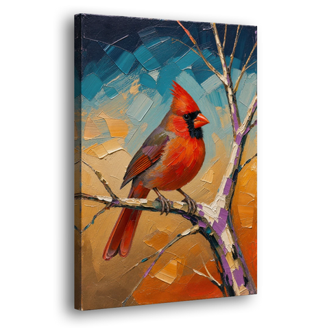 Red Accent Cardinal on a Blue Hour Maple - Canvas Wall Art