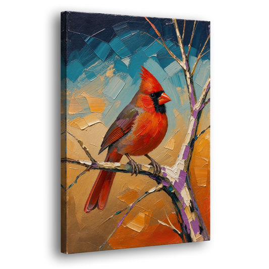 Red Accent Cardinal on a Blue Hour Maple - Canvas Wall Art - Side