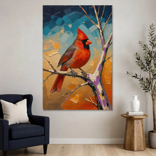 Red Accent Cardinal on a Blue Hour Maple - Canvas Wall Art - Sofa - 40x60