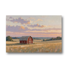 Red Barn Painting at Summer Dusk - Canvas Wall Art - Front