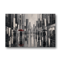 Red Black and White Wall Art of Rainy Streets - Canvas Wall Art - Front