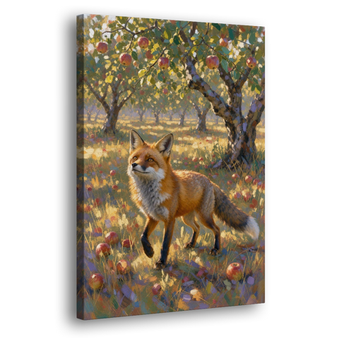 Red Fox Painting in the Apple Orchard - Canvas Wall Art