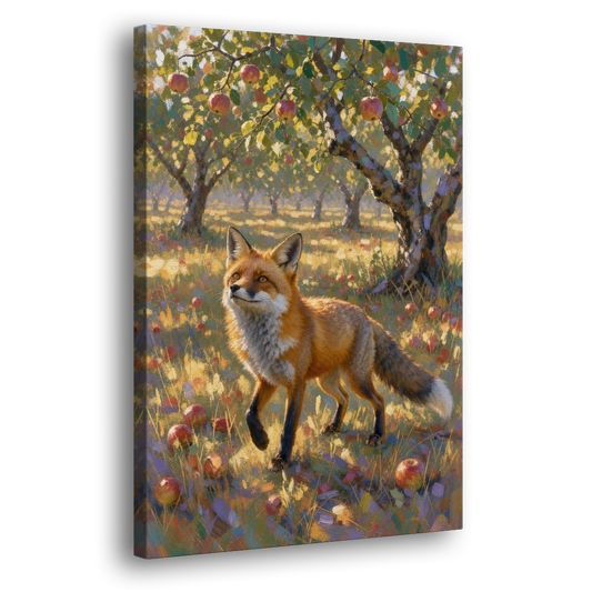 Red Fox Painting in the Apple Orchard - Canvas Wall Art - Side