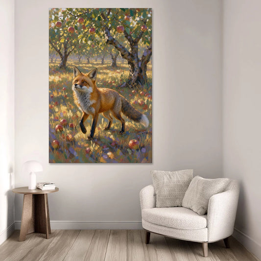Red Fox Painting in the Apple Orchard - Canvas Wall Art - Sofa - 40x60
