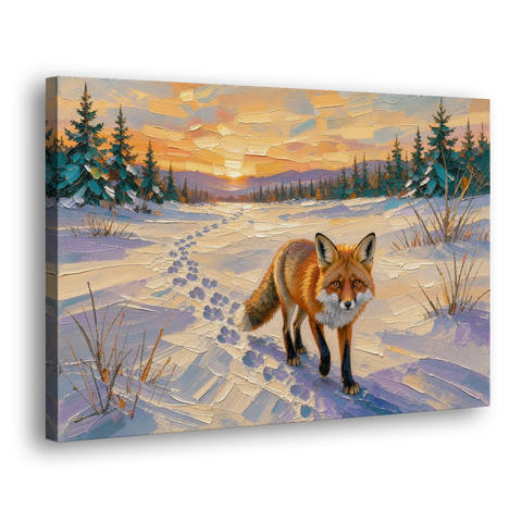 Red Fox Tracks at Winter Sunrise for the Cabin - Canvas Wall Art - Side