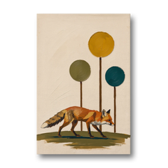 Red Fox Trotting Through Lollipop Autumn Trees - Canvas Wall Art - Front