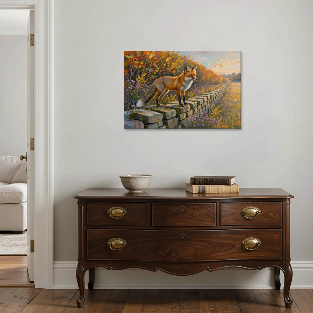 Red Fox on the Fieldstone Wall - Canvas Wall Art - Coffee Table - 36x24