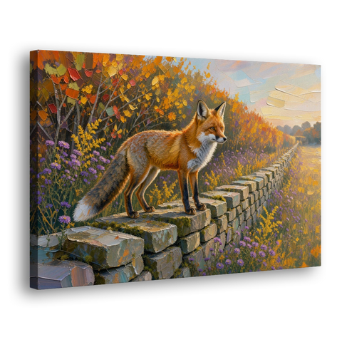 Red Fox on the Fieldstone Wall in Impasto - Canvas Wall Art