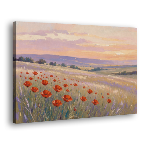 Red Poppy Meadow at Twilight - Canvas Wall Art - Side