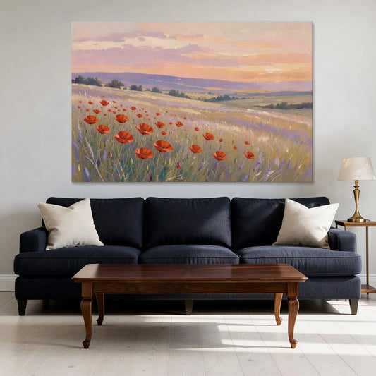 Red Poppy Meadow at Twilight - Canvas Wall Art - Sofa - 60x40