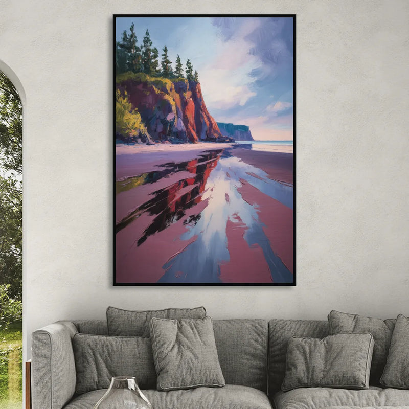 Red Sand Shores Living Room - Black Canvas Wall Art
