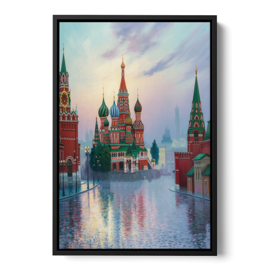 Red Square Reflections - Black Framed Canvas Wall Art - Front
