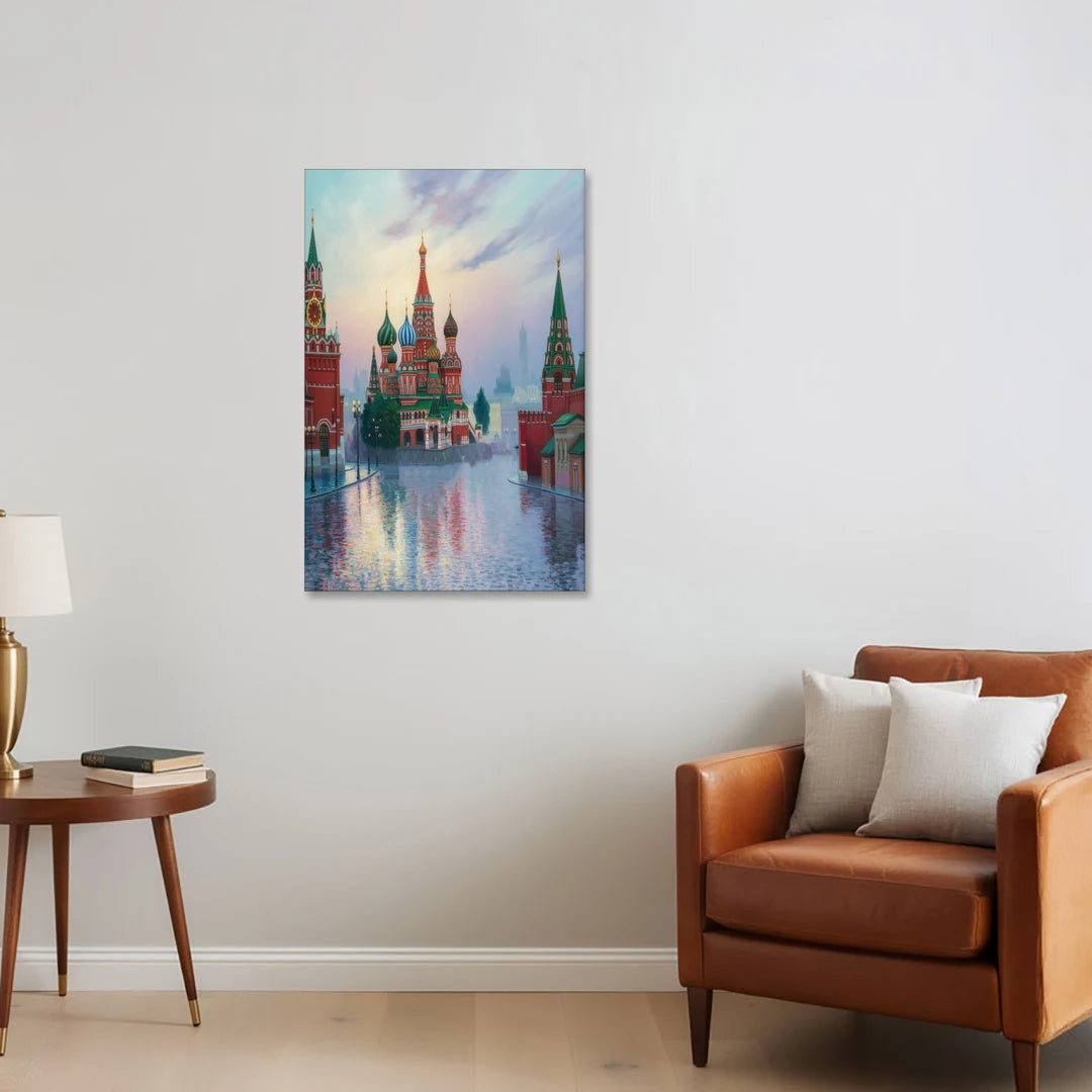 Red Square Reflections - Canvas Wall Art - Sofa - 24x36