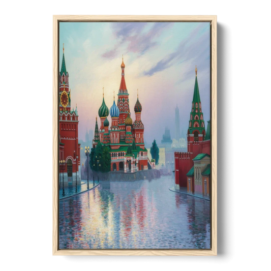 Red Square Reflections - Oak Framed Canvas Wall Art - Front