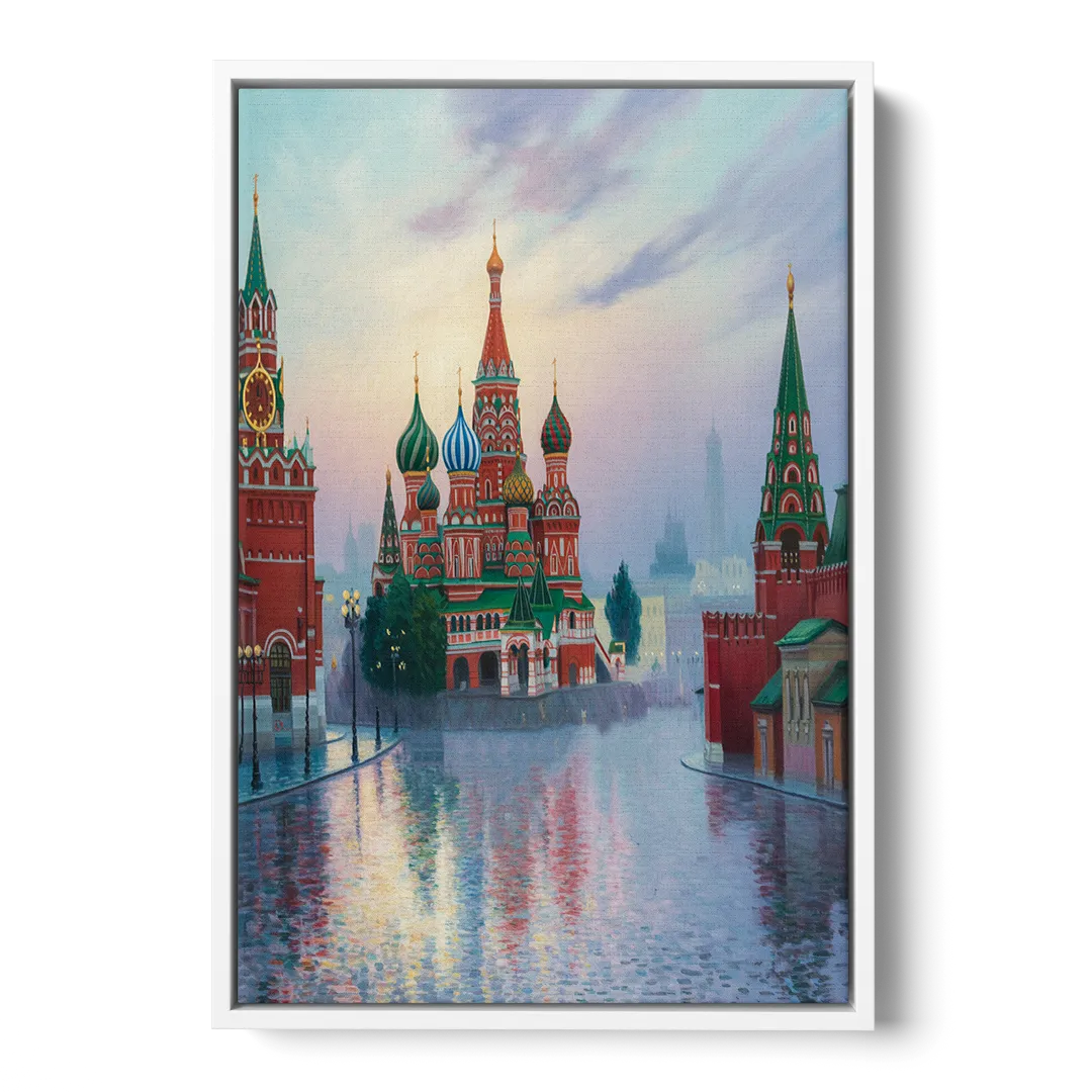 Red Square Reflections Front - White Canvas Wall Art