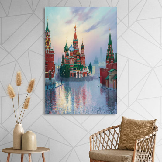 Red Square Reflections Living Room - Canvas Wall Art